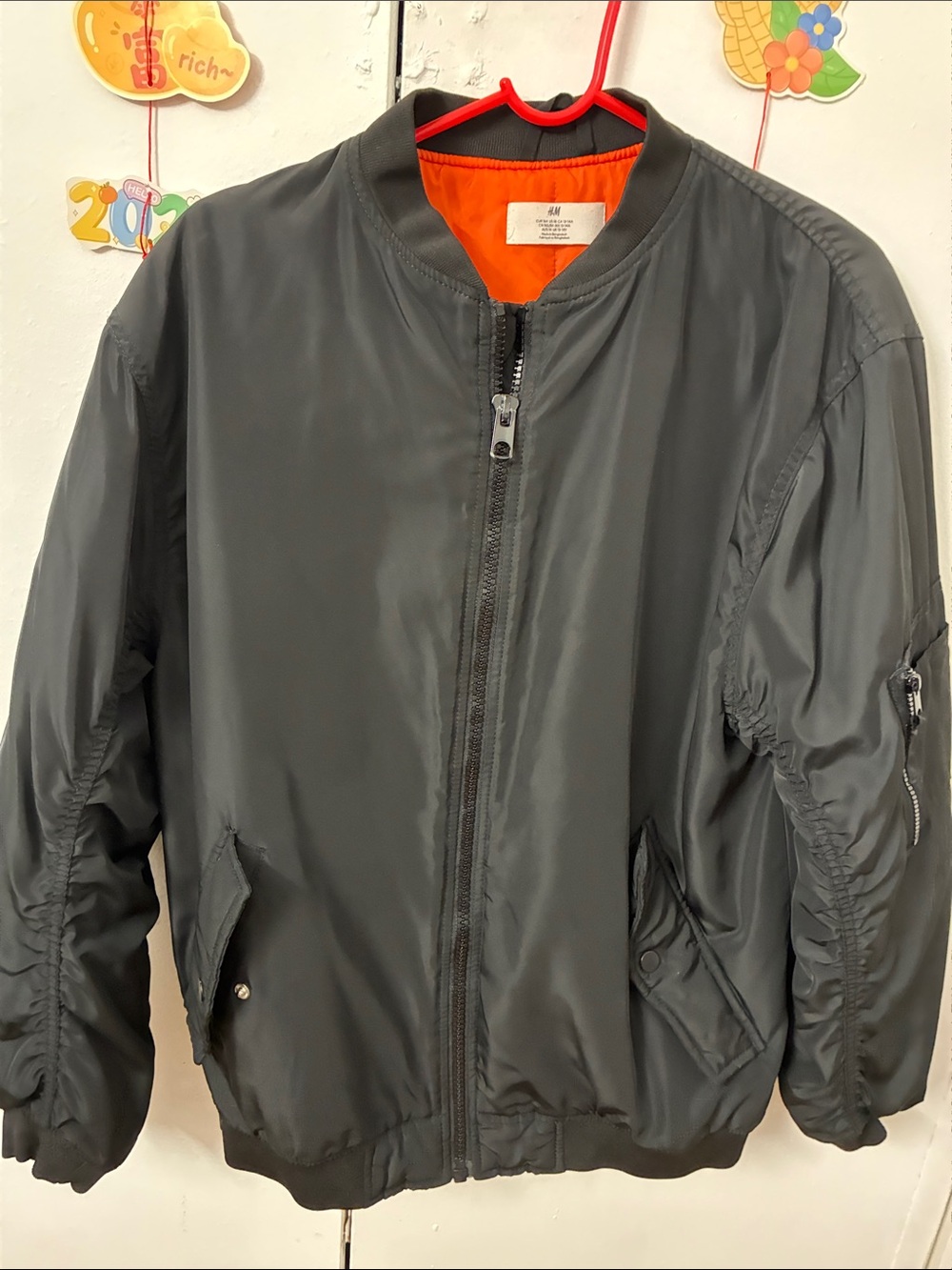 H&M Black Bomber Jacket with Orange Lining